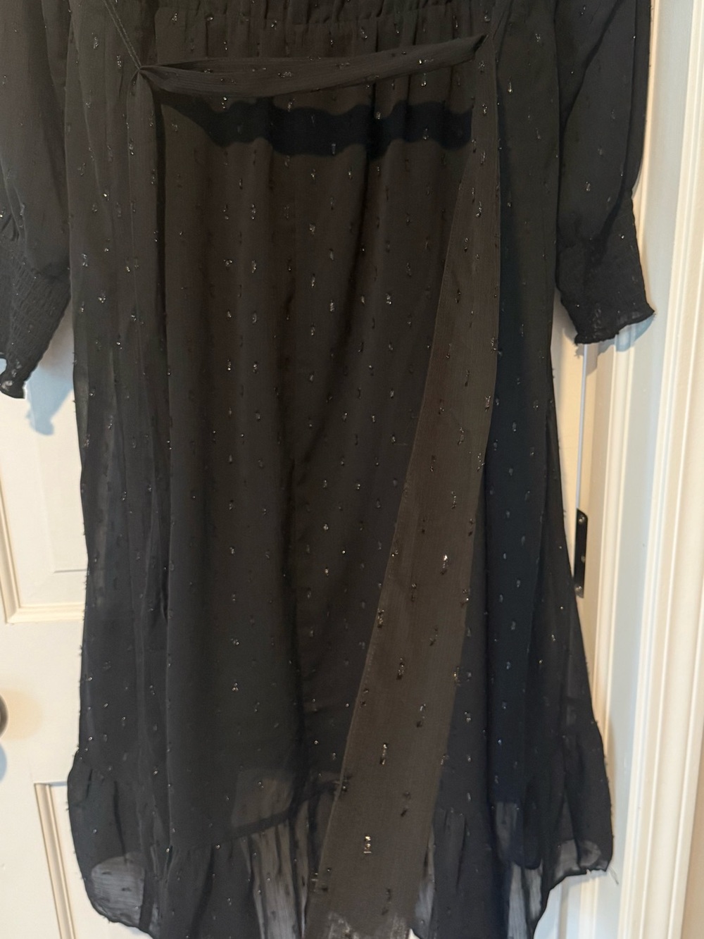 Black Swiss Dot Wrap Midi Dress Women’s Size L 12/14 - Picture 8 of 8